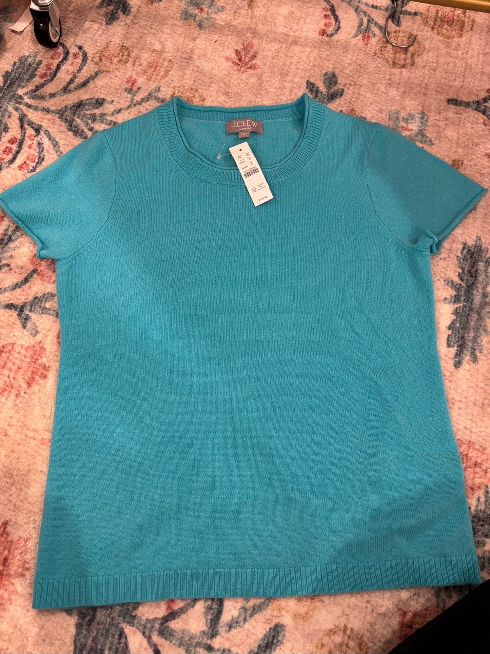 J. Crew Short Sleeve Cashmere Crewneck Top in Bright Turquoise